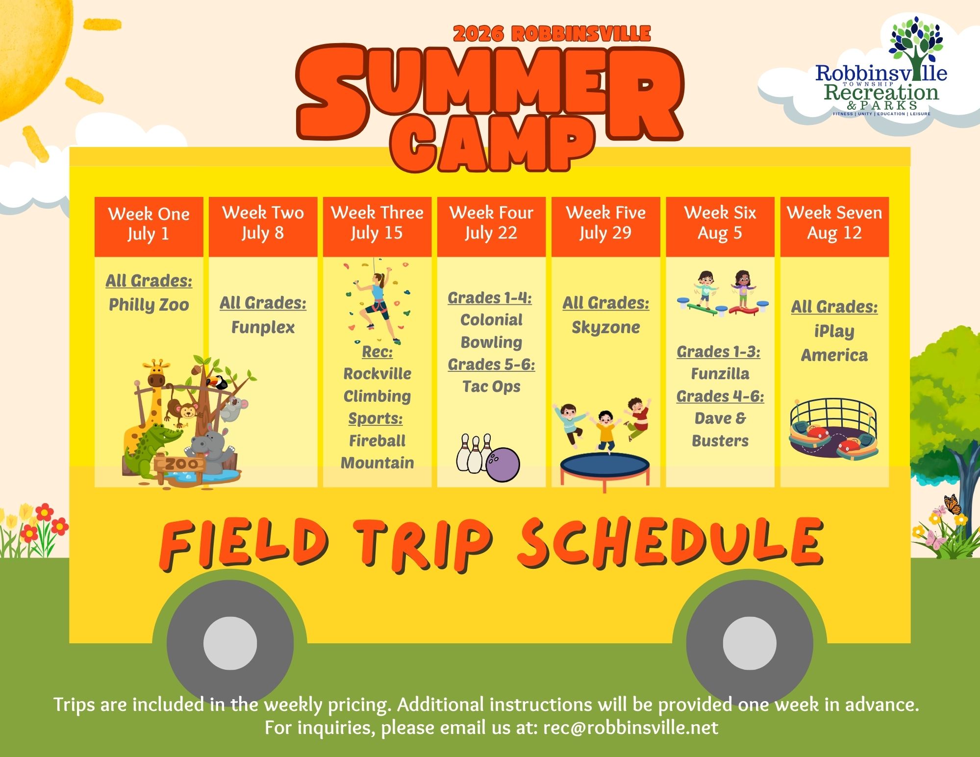 2026 Summer Camp Trip Schedule